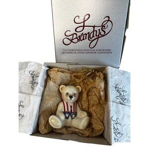 Brandys Teddy 96 Patriotic Bear Ornament Beige Ceramic With Glasses & Box